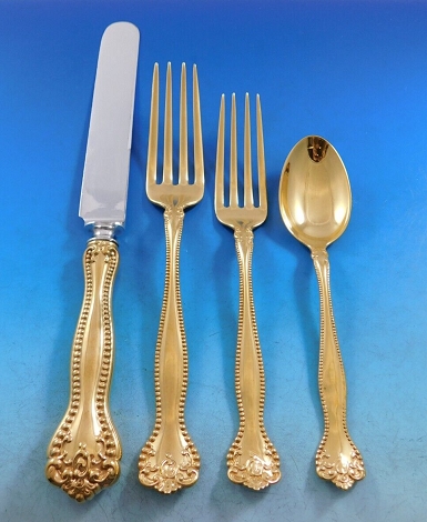 Raleigh Gold by Alvin Sterling Silver Flatware Service 12 Set Dinner 49 pcs